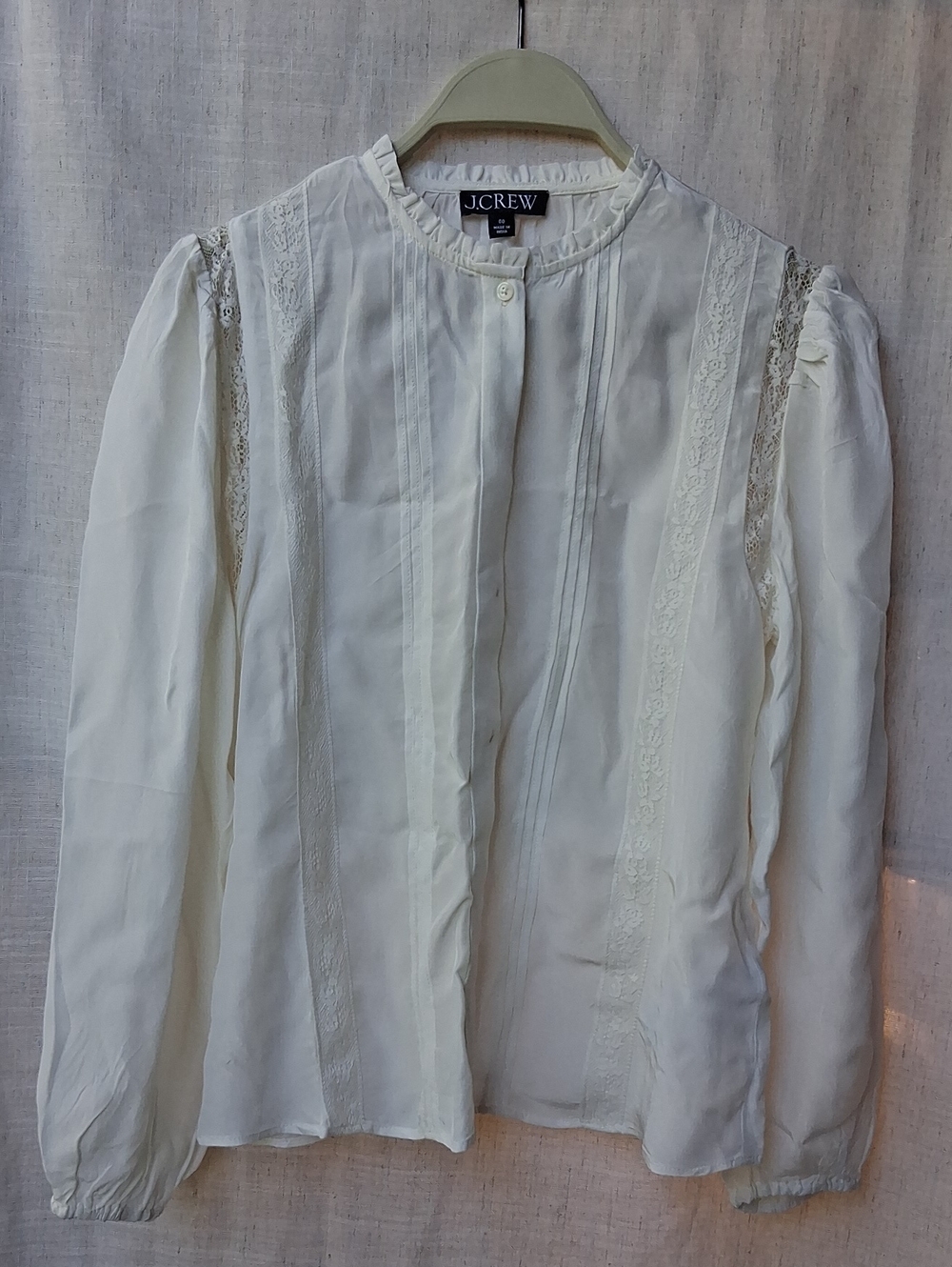 J.Crew Women's Cream Lace-Trim Button Front Blouse 00